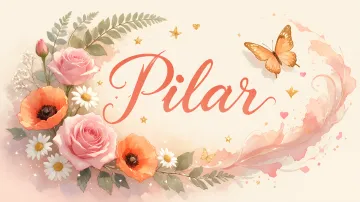Pilar horizontal diseño 3 - Elegante composición de rosas rosadas y amapolas naranjas con mariposas doradas brillantes sobre un fondo cálido, romántico y mágico.