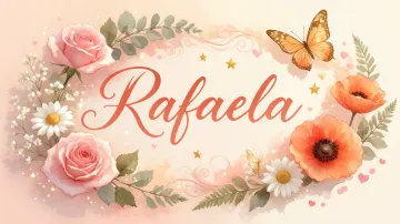 Rafaela horizontal diseño 3 - Elegante composición de rosas rosadas y amapolas naranjas con mariposas doradas brillantes sobre un fondo cálido, romántico y mágico.