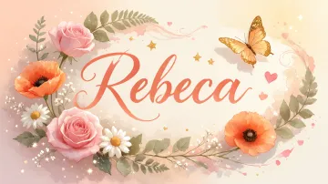 Rebeca horizontal diseño 3 - Elegante composición de rosas rosadas y amapolas naranjas con mariposas doradas brillantes sobre un fondo cálido, romántico y mágico.