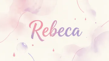 Rebeca horizontal diseño 7 - Diseño abstracto en acuarela sobre fondo crema, con manchas fluidas y etéreas en rosa pastel y lila, líneas curvas que aportan movimiento, pequeñas gotas salpicadas cayendo verticalmente y una burbuja translúcida en la parte superior izquierda. El nombre resalta al centro con una tipografía cursiva amplia y elegante en degradado rosa a morado.
