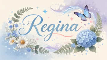Regina horizontal diseño 1 - Hortensias azules, flores pequeñas y acuarela suave con mariposas azules y brillo etéreo
