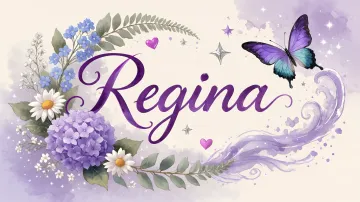 Regina horizontal diseño 2 - Diseño elegante de hortensias en tonos lila y morados suaves, con volutas estilizadas y una mariposa mística que aporta un toque etéreo y mágico.