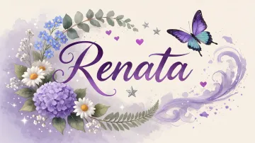 Renata horizontal diseño 2 - Diseño elegante de hortensias en tonos lila y morados suaves, con volutas estilizadas y una mariposa mística que aporta un toque etéreo y mágico.