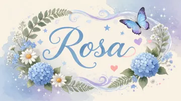 Rosa horizontal diseño 1 - Hortensias azules, flores pequeñas y acuarela suave con mariposas azules y brillo etéreo