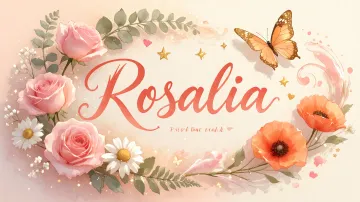 Rosalia horizontal diseño 3 - Elegante composición de rosas rosadas y amapolas naranjas con mariposas doradas brillantes sobre un fondo cálido, romántico y mágico.
