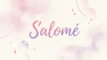 Salome horizontal diseño 7 - Diseño abstracto en acuarela sobre fondo crema, con manchas fluidas y etéreas en rosa pastel y lila, líneas curvas que aportan movimiento, pequeñas gotas salpicadas cayendo verticalmente y una burbuja translúcida en la parte superior izquierda. El nombre resalta al centro con una tipografía cursiva amplia y elegante en degradado rosa a morado.