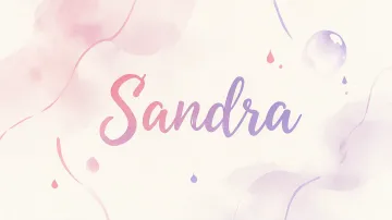 Sandra horizontal diseño 7 - Diseño abstracto en acuarela sobre fondo crema, con manchas fluidas y etéreas en rosa pastel y lila, líneas curvas que aportan movimiento, pequeñas gotas salpicadas cayendo verticalmente y una burbuja translúcida en la parte superior izquierda. El nombre resalta al centro con una tipografía cursiva amplia y elegante en degradado rosa a morado.
