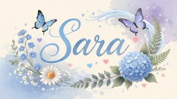 Sara horizontal diseño 1 - Hortensias azules, flores pequeñas y acuarela suave con mariposas azules y brillo etéreo