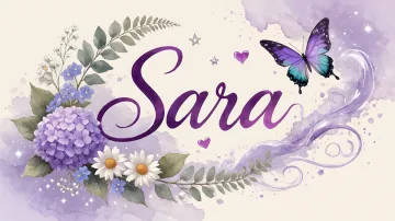 Sara horizontal diseño 2 - Diseño elegante de hortensias en tonos lila y morados suaves, con volutas estilizadas y una mariposa mística que aporta un toque etéreo y mágico.