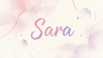 Sara horizontal diseño 7 - Diseño abstracto en acuarela sobre fondo crema, con manchas fluidas y etéreas en rosa pastel y lila, líneas curvas que aportan movimiento, pequeñas gotas salpicadas cayendo verticalmente y una burbuja translúcida en la parte superior izquierda. El nombre resalta al centro con una tipografía cursiva amplia y elegante en degradado rosa a morado.