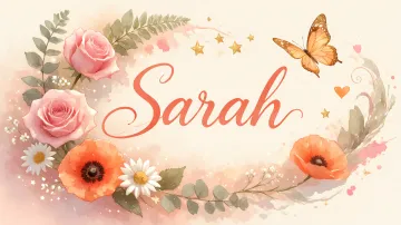 Sarah horizontal diseño 3 - Elegante composición de rosas rosadas y amapolas naranjas con mariposas doradas brillantes sobre un fondo cálido, romántico y mágico.