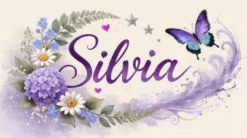 Silvia horizontal diseño 2 - Diseño elegante de hortensias en tonos lila y morados suaves, con volutas estilizadas y una mariposa mística que aporta un toque etéreo y mágico.