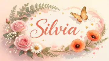 Silvia horizontal diseño 3 - Elegante composición de rosas rosadas y amapolas naranjas con mariposas doradas brillantes sobre un fondo cálido, romántico y mágico.