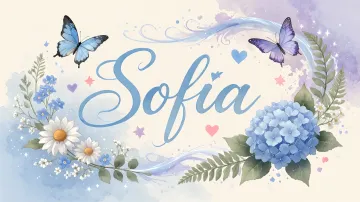 Sofia horizontal diseño 1 - Hortensias azules, flores pequeñas y acuarela suave con mariposas azules y brillo etéreo