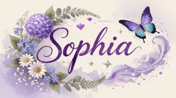 Sophia horizontal diseño 2 - Diseño elegante de hortensias en tonos lila y morados suaves, con volutas estilizadas y una mariposa mística que aporta un toque etéreo y mágico.