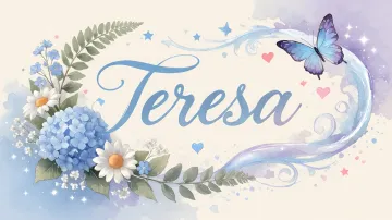 Teresa horizontal diseño 1 - Hortensias azules, flores pequeñas y acuarela suave con mariposas azules y brillo etéreo