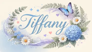 Tiffany horizontal diseño 1 - Hortensias azules, flores pequeñas y acuarela suave con mariposas azules y brillo etéreo