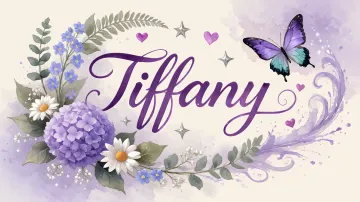 Tiffany horizontal diseño 2 - Diseño elegante de hortensias en tonos lila y morados suaves, con volutas estilizadas y una mariposa mística que aporta un toque etéreo y mágico.