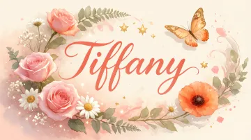 Tiffany horizontal diseño 3 - Elegante composición de rosas rosadas y amapolas naranjas con mariposas doradas brillantes sobre un fondo cálido, romántico y mágico.