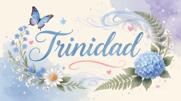 Trinidad horizontal diseño 1 - Hortensias azules, flores pequeñas y acuarela suave con mariposas azules y brillo etéreo