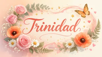 Trinidad horizontal diseño 3 - Elegante composición de rosas rosadas y amapolas naranjas con mariposas doradas brillantes sobre un fondo cálido, romántico y mágico.