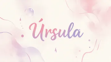 Ursula horizontal diseño 7 - Diseño abstracto en acuarela sobre fondo crema, con manchas fluidas y etéreas en rosa pastel y lila, líneas curvas que aportan movimiento, pequeñas gotas salpicadas cayendo verticalmente y una burbuja translúcida en la parte superior izquierda. El nombre resalta al centro con una tipografía cursiva amplia y elegante en degradado rosa a morado.