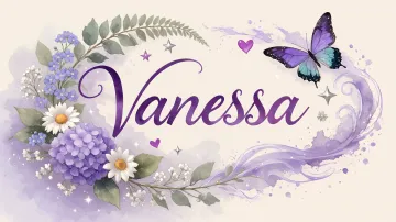 Vanessa horizontal diseño 2 - Diseño elegante de hortensias en tonos lila y morados suaves, con volutas estilizadas y una mariposa mística que aporta un toque etéreo y mágico.