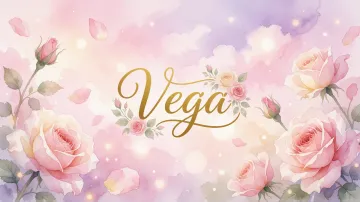 Vega horizontal diseño 10 - Diseño estilo acuarela con un fondo etéreo y texturizado en nubes de tonos rosa pastel y lila suave. Presenta composiciones de rosas abiertas y capullos en los bordes inferior y superior, con pétalos cayendo delicadamente. Incorpora destellos de luz cálida (efecto bokeh) y, en el centro, resalta una tipografía elegante, cursiva y fluida en color dorado.