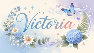 Victoria horizontal diseño 1 - Hortensias azules, flores pequeñas y acuarela suave con mariposas azules y brillo etéreo