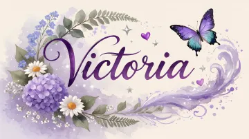 Victoria horizontal diseño 2 - Diseño elegante de hortensias en tonos lila y morados suaves, con volutas estilizadas y una mariposa mística que aporta un toque etéreo y mágico.