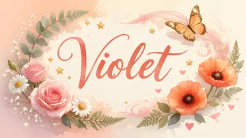 Violet horizontal diseño 3 - Elegante composición de rosas rosadas y amapolas naranjas con mariposas doradas brillantes sobre un fondo cálido, romántico y mágico.