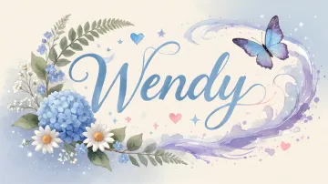 Wendy horizontal diseño 1 - Hortensias azules, flores pequeñas y acuarela suave con mariposas azules y brillo etéreo