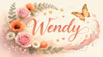 Wendy horizontal diseño 3 - Elegante composición de rosas rosadas y amapolas naranjas con mariposas doradas brillantes sobre un fondo cálido, romántico y mágico.