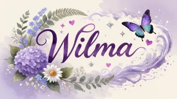 Wilma horizontal diseño 2 - Diseño elegante de hortensias en tonos lila y morados suaves, con volutas estilizadas y una mariposa mística que aporta un toque etéreo y mágico.