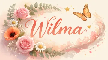 Wilma horizontal diseño 3 - Elegante composición de rosas rosadas y amapolas naranjas con mariposas doradas brillantes sobre un fondo cálido, romántico y mágico.