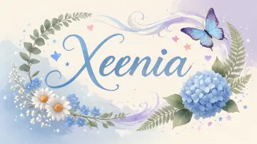 Xenia horizontal diseño 1 - Hortensias azules, flores pequeñas y acuarela suave con mariposas azules y brillo etéreo