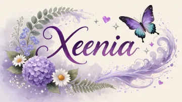 Xenia horizontal diseño 2 - Diseño elegante de hortensias en tonos lila y morados suaves, con volutas estilizadas y una mariposa mística que aporta un toque etéreo y mágico.