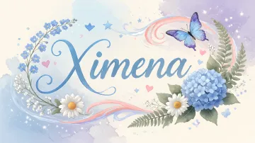 Ximena horizontal diseño 1 - Hortensias azules, flores pequeñas y acuarela suave con mariposas azules y brillo etéreo