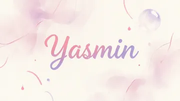 Yasmin horizontal diseño 7 - Diseño abstracto en acuarela sobre fondo crema, con manchas fluidas y etéreas en rosa pastel y lila, líneas curvas que aportan movimiento, pequeñas gotas salpicadas cayendo verticalmente y una burbuja translúcida en la parte superior izquierda. El nombre resalta al centro con una tipografía cursiva amplia y elegante en degradado rosa a morado.