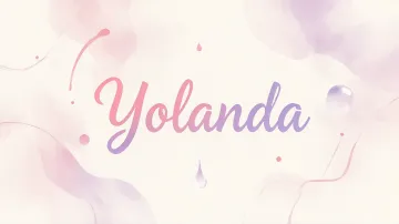 Yolanda horizontal diseño 7 - Diseño abstracto en acuarela sobre fondo crema, con manchas fluidas y etéreas en rosa pastel y lila, líneas curvas que aportan movimiento, pequeñas gotas salpicadas cayendo verticalmente y una burbuja translúcida en la parte superior izquierda. El nombre resalta al centro con una tipografía cursiva amplia y elegante en degradado rosa a morado.