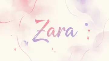 Zara horizontal diseño 7 - Diseño abstracto en acuarela sobre fondo crema, con manchas fluidas y etéreas en rosa pastel y lila, líneas curvas que aportan movimiento, pequeñas gotas salpicadas cayendo verticalmente y una burbuja translúcida en la parte superior izquierda. El nombre resalta al centro con una tipografía cursiva amplia y elegante en degradado rosa a morado.