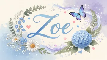 Zoe horizontal diseño 1 - Hortensias azules, flores pequeñas y acuarela suave con mariposas azules y brillo etéreo