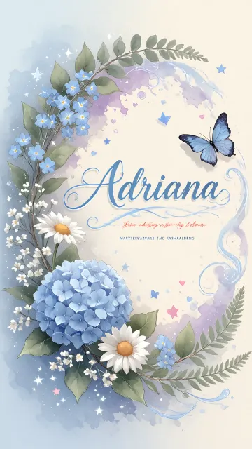 Adriana diseño 1 - Hortensias azules, flores pequeñas y acuarela suave con mariposas azules y brillo etéreo