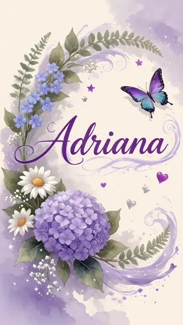 Adriana diseño 2 - Diseño elegante de hortensias en tonos lila y morados suaves, con volutas estilizadas y una mariposa mística que aporta un toque etéreo y mágico.