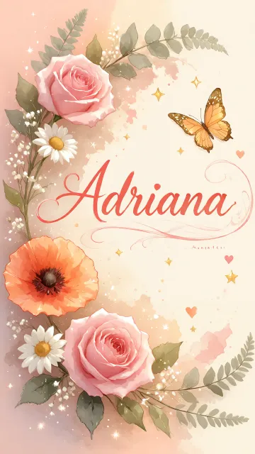 Adriana diseño 3 - Elegante composición de rosas rosadas y amapolas naranjas con mariposas doradas brillantes sobre un fondo cálido, romántico y mágico.