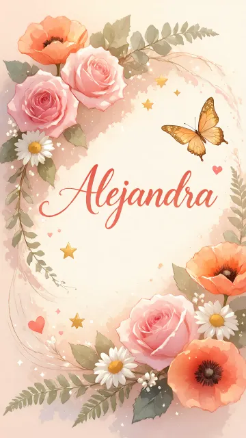 Alejandra diseño 3 - Elegante composición de rosas rosadas y amapolas naranjas con mariposas doradas brillantes sobre un fondo cálido, romántico y mágico.