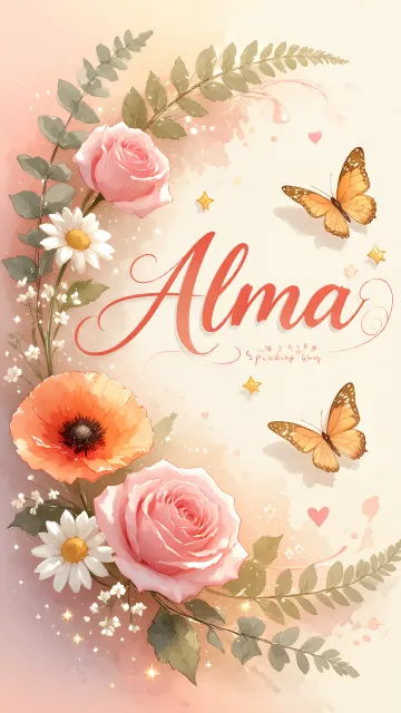 Alma diseño 3 - Elegante composición de rosas rosadas y amapolas naranjas con mariposas doradas brillantes sobre un fondo cálido, romántico y mágico.