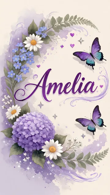 Amelia diseño 2 - Diseño elegante de hortensias en tonos lila y morados suaves, con volutas estilizadas y una mariposa mística que aporta un toque etéreo y mágico.