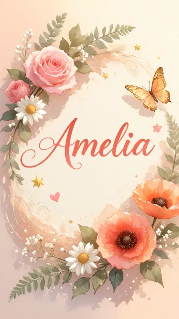 Amelia diseño 3 - Elegante composición de rosas rosadas y amapolas naranjas con mariposas doradas brillantes sobre un fondo cálido, romántico y mágico.