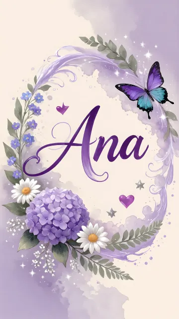 Ana diseño 2 - Diseño elegante de hortensias en tonos lila y morados suaves, con volutas estilizadas y una mariposa mística que aporta un toque etéreo y mágico.